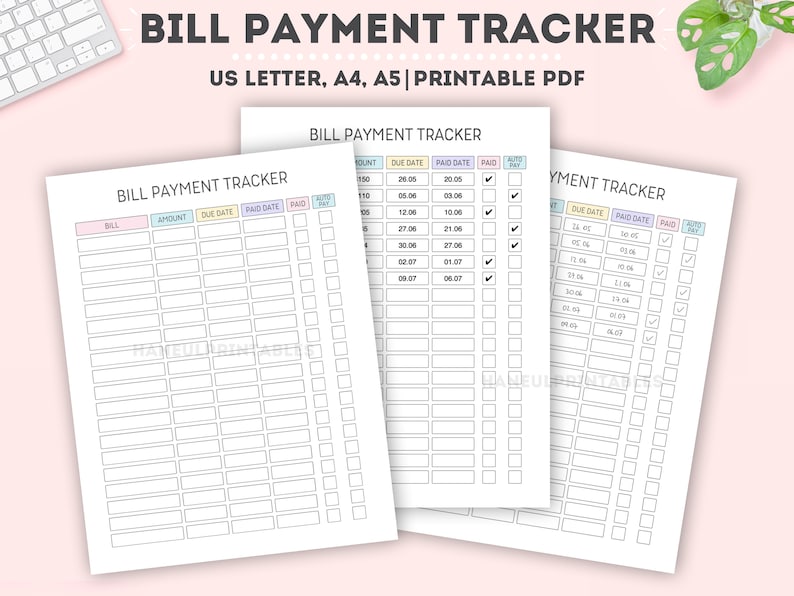 Editable Bill Payment Tracker: Printable Monthly Expense Checklist (a4 ...