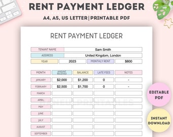Printable Rent Payment Ledger: Editable Tenant Payment Tracker (A4/A5/Letter)