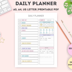 Planificador diario editable, Planificador diario imprimible/rellenable/Planificador diario/Planificador de productividad/Planificador diario sin fecha/A4/A5/Carta