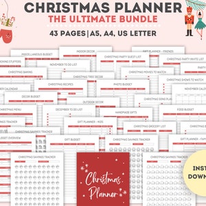 Planejador de Natal para impressão | Planejador de orçamento para presentes | Planejador de férias | Lista de presentes de Natal | Lista de tarefas de Natal | Organizador de Natal | A4/A5/Carta