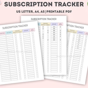 Editable Subscription Tracker|printable Subscription Log|expense ...