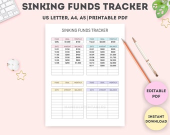 Bearbeitbarer Sinking Funds Tracker: Druckbares Sparlog (A4 / A5 / Letter)