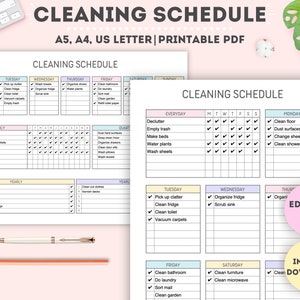 Programa de limpieza editable/Planificador de limpieza/Lista de verificación de limpieza/Programa de limpieza/Lista de tareas domésticas/Lista de limpieza/A4/A5/Carta