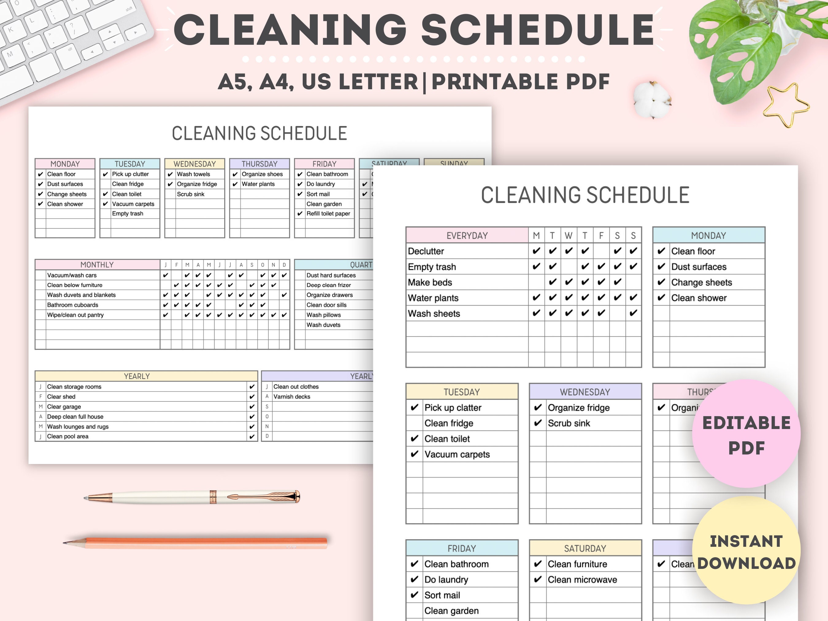 Editable Cleaning Schedule|Cleaning Planner|Cleaning Checklist|Cleaning Schedule|House Chore List|Cleaning List|A4/A5/Letter
