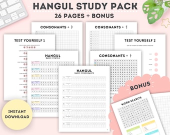 Korean Hangul Study Pack|Printable Worksheets|Korean For Beginners|Learn Korean