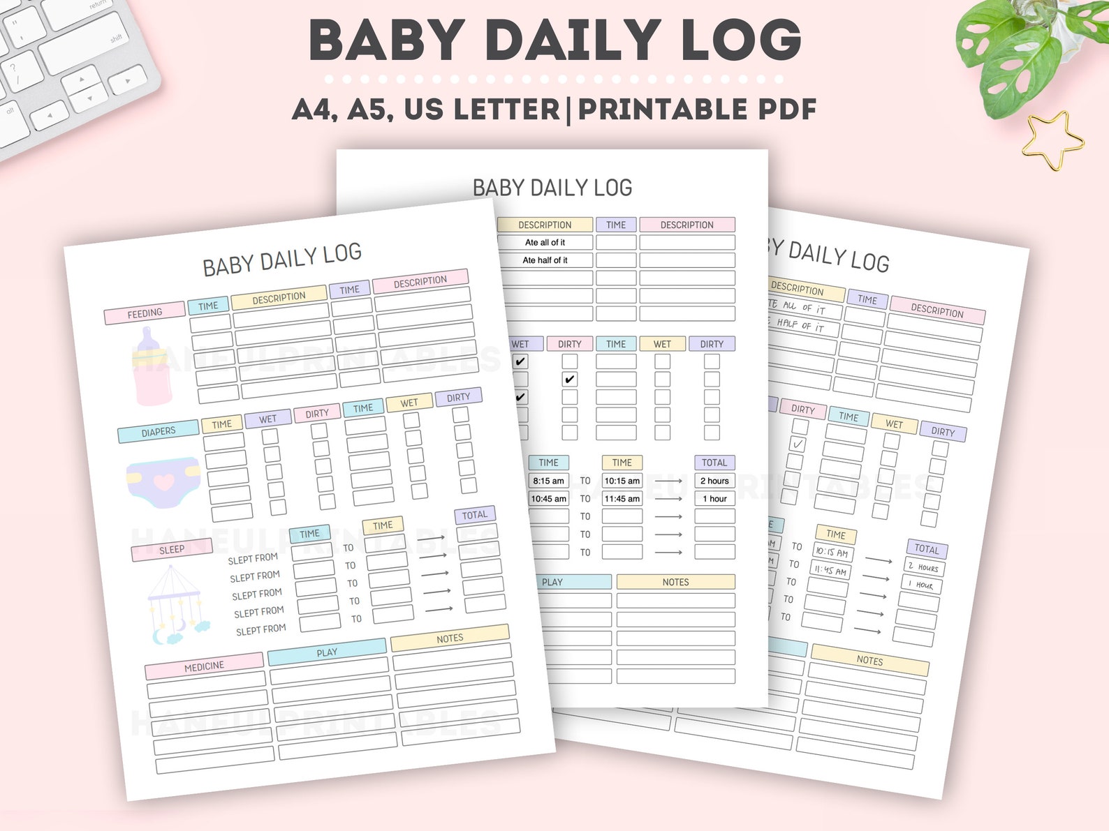 Editable Baby Daily Log: Printable Infant Tracker (a4/a5/letter) - Etsy