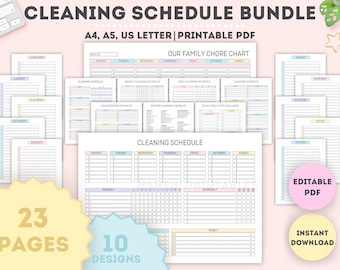 Editable Cleaning Schedule Bundle: Printable Chore Chart (PDF)