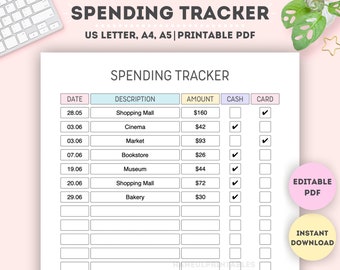 Editable Spending Tracker|Printable Expense Tracker|Purchase Log|Financial Planner|Daily Spending Sheet|Purchase Recorder|A4/A5/Letter
