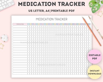 Editable Medication Log|Printable Supplement Tracking Sheet|Medication Tracker|Medication Schedule|Medication List|A4/Letter