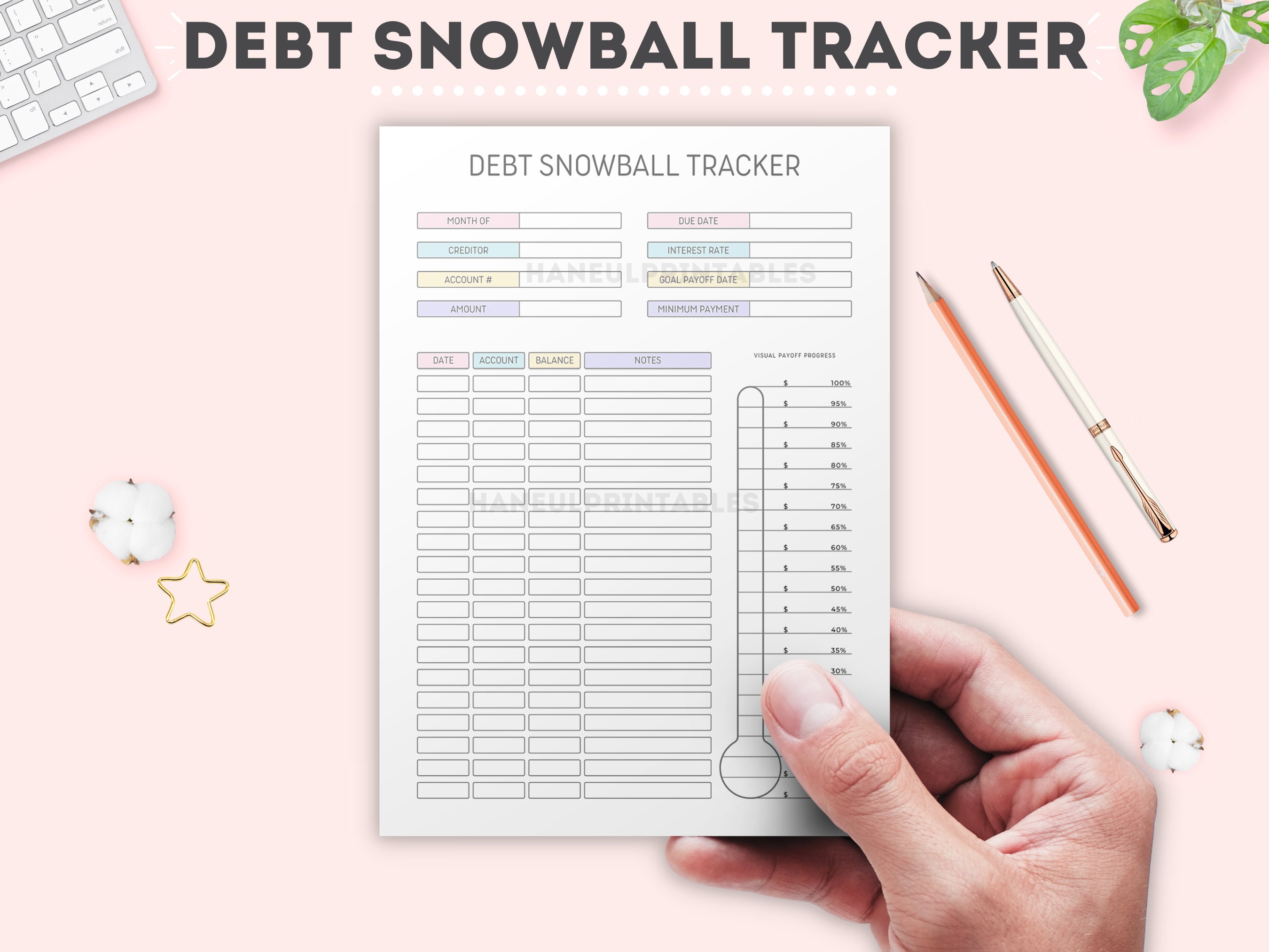 Editable Debt Snowball Trackerprintable Debt Progress - Etsy