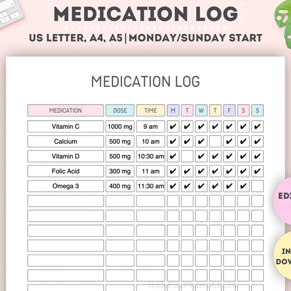 Medication Tracker And List Etsy Medication Tracker And List Etsy