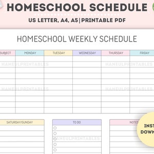 Horario semanal de educación en el hogar imprimible/Planificador de educación en el hogar/Planificador escolar/A4/A5/Carta