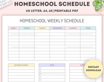Printable Homeschool Weekly Schedule|Homeschool Planner|School Planner|A4/A5/Letter