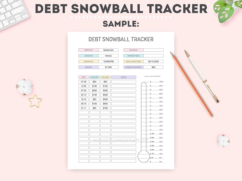 Editable Debt Snowball Trackerprintable Debt Progress - Etsy