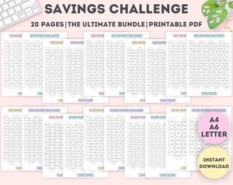 Printable Savings Challenge Bundle: Money Tracker (A4, A6, US Letter) (PDF)