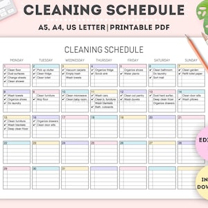 Editable Cleaning Schedule | Printable | Weekly, Monthly, Yearly Cleaning Checklist , ADHD, Cleaning Planner, House Chore List | Digital PDF