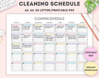 Editable Cleaning Schedule | Printable | Weekly, Monthly, Yearly Cleaning Checklist , ADHD, Cleaning Planner, House Chore List | Digital PDF