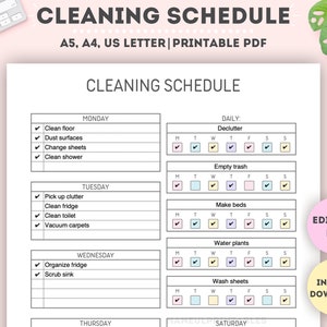Editable Cleaning Schedule|Cleaning Planner|Cleaning Checklist|Cleaning Schedule|House Chore List|Cleaning List|A4/A5/Letter