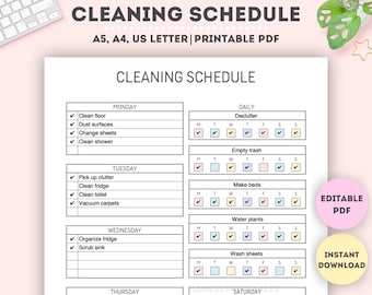 Editable Cleaning Schedule|Cleaning Planner|Cleaning Checklist|Cleaning Schedule|House Chore List|Cleaning List|A4/A5/Letter