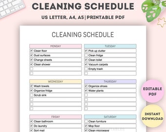 Editable Cleaning Schedule|Cleaning Planner|Cleaning Checklist|Cleaning Schedule|House Chore List|Cleaning List|A4/A5/Letter