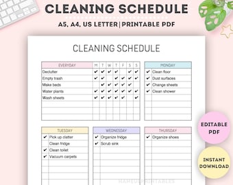 Editable Cleaning Schedule|Cleaning Planner|Cleaning Checklist|Cleaning Schedule|House Chore List|Cleaning List|A4/A5/Letter