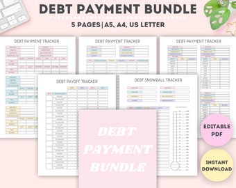 Editable Debt Payment Tracker Bundle|Printable Debt Payoff Tracker|Debt Snowball|Budget Planner|Debt Payments|Dave Ramsey|A4/A5/Letter