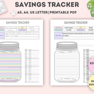 Bearbeitbarer Einmachglas-Spar-Tracker|Bearbeitbares Sparbuch|Geld-Tracker|Spar-Challenge|Finance Tracker|A4/A5/Letter