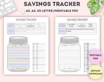 Bearbeitbarer Einmachglas-Spar-Tracker|Bearbeitbares Sparbuch|Geld-Tracker|Spar-Challenge|Finance Tracker|A4/A5/Letter