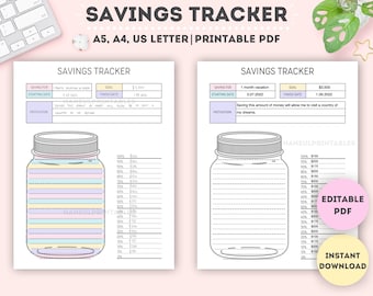 Bearbeitbarer Einmachglas-Spar-Tracker|Bearbeitbares Sparbuch|Geld-Tracker|Spar-Challenge|Finance Tracker|A4/A5/Letter