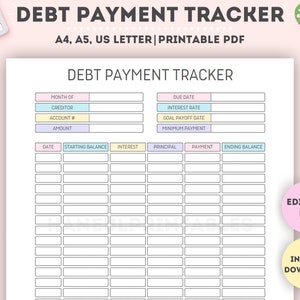 Editable Debt Payment Tracker|Printable Debt Progress Tracker|Debt Snowball Tracker|Debt Payoff Log|Money Planner|A4/A5/Letter