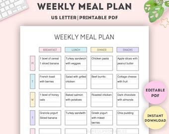 Editable Weekly Meal Plan: Printable Food Diary (US Letter) (PDF)