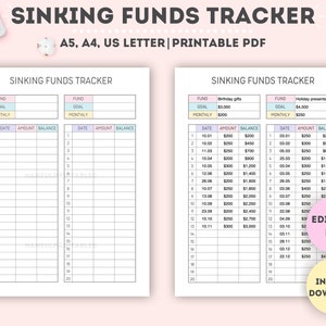 Editable Sinking Funds Tracker|Printable Sinking Funds Tracker|Printable Sinking Funds Tracker|Savings Recorder|Savings Log|A4/A5/Letter