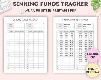 Editable Sinking Funds Tracker Printable: A4, A5, Letter (Fillable PDF)