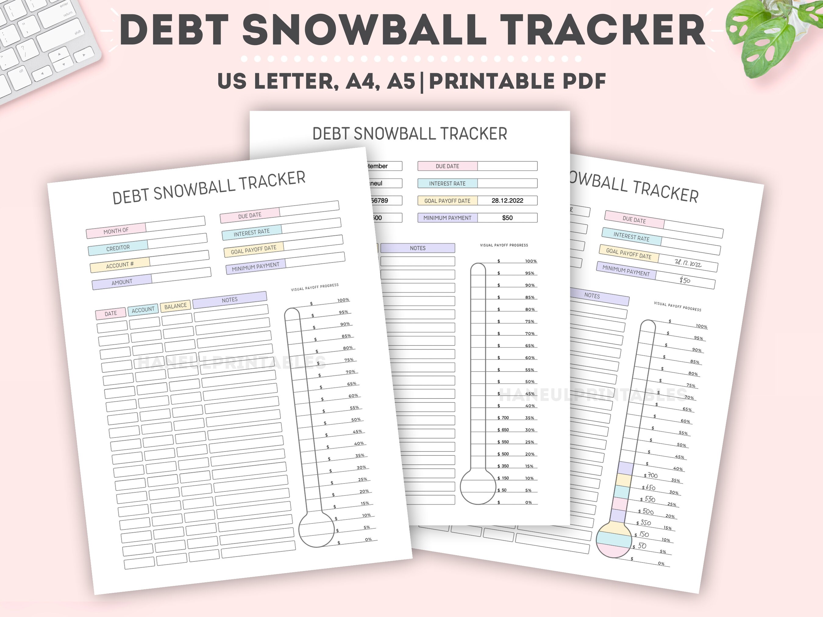 Editable Debt Snowball Trackerprintable Debt Progress - Etsy