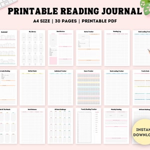 Planner di lettura stampabile, diario di lettura, diario di recensione del libro, riassunto del libro, scaffale stampabile, tracker di lettura, registro di lettura, scaffale