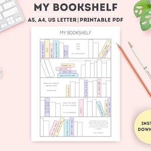 Bookshelf Printable Template, Books to Read, Books I've Read, Book Tracker, Reading Log, A4/A5/Letter Size, Instant Download PDF