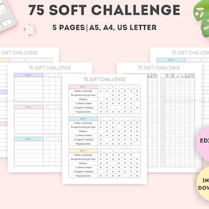 Editable 75 Soft Challenge Tracker|Printable 75 Day Challenge|Fitness Journal|Weight Loss Challenge|A4/A5/Letter