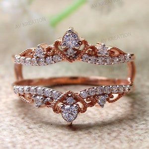 Designer Enhancer Ring, Engagement Enhancer Guard Ring, Diamond Enhancer Ring, Delicate Enhancer, 925 Sterling Silver Rose Gold Plated Guard