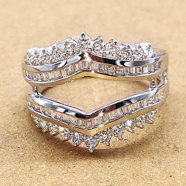 1.50 CT Round & Baguette Diamond Enhancer Ring, Engagement Enhancer Guard Ring, Classic Wedding Enhancer Ring, 925 Sterling Silver For Women