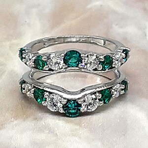 Engagement Enhancer Guard Ring, Wedding Enhancer Wrap Band Ring, Designer Round Diamond Emerald Enhancer Ring, White Gold Enhancer Ring