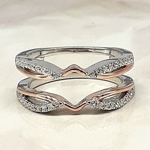 Enhancer Ring, Engagement Enhancer Guard Ring, Diamond Wedding Enhancer Wrap Band Ring, Designer Enhancer Ring, Sterling Silver Enhancer