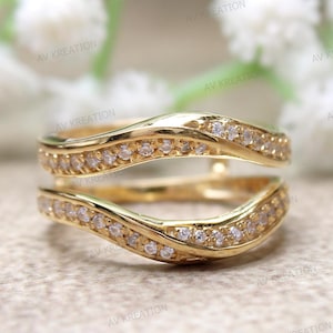 Bague de fiançailles de mariage avec diamants ronds de 0,25 ct pour femme, finition or jaune 14 carats, bague portefeuille, bague de rehaussement, bague d'anniversaire