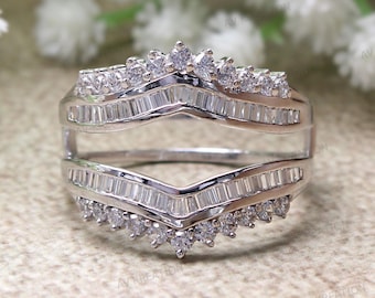 1.50 CT Round & Baguette Diamond Enhancer Ring, Engagement Enhancer Guard Ring, Classic Wedding Enhancer Ring, 925 Sterling Silver For Women