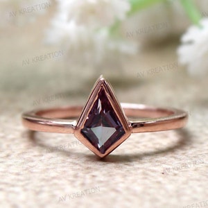 1.00 CT Kite Alexandrite Solitaire Wedding Engagement Ring, Solitaire Unique Ring, 14kt Rose Gold Finish, Anniversary Ring, Gift For Her
