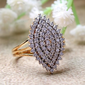 1.50 CT Round Cut White Diamond Cluster Wedding Engagement Ring, Marquise Shape Simulated Diamond 14kt Yellow Gold Finish Ring for Women's