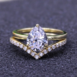 1.20Ct Pear Cut Diamond Wedding Engagement Bridal Ring Set For Women 14K Yellow Gold Finish, Anniversary Ring, Bridal Set , Ring For Bride