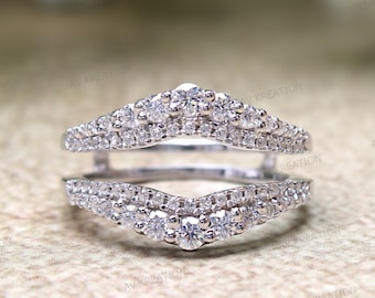 Diamond Enhancer Ring, Engagement Enhancer Guard, Wedding Enhancer Wrap Band Ring, Designer Enhancer Ring, Real White Gold Enhancer Ring