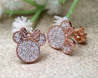 Disney Minnie Mouse Mickey Mouse Rose Gold Simulated Diamond Stud Earrings Minimal Jewelry Perfect Gift for Girls Free Shipping Etsy