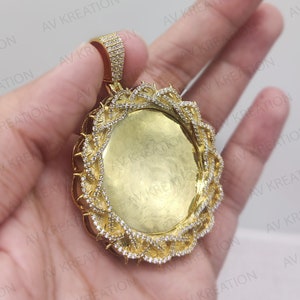 Customized Photo Pendant, Round Simulated Diamonds, 14KT Yellow Gold Over 925 Sterling Silver, Custom Any Photos Hip Hop Pendant Jewelry