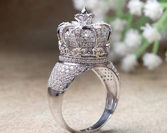 5.00 CT Round Diamond Crown King Statement Ring, Hip Hop Statement Men&#39;s Ring, Simulated Diamond Huge Hip Hop Ring, Moissanite Custom Ring